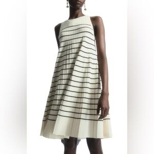 COS Black and Cream Striped Midi Dress